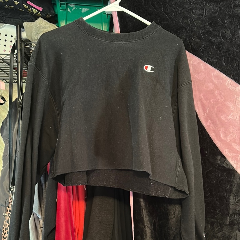 Champion Black Cropped Hoodie Relaxed Fit
